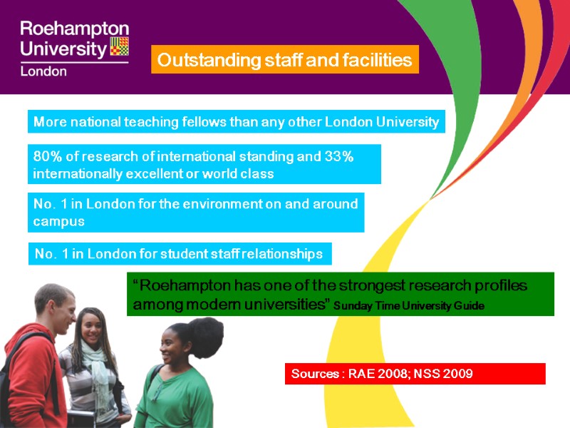 Outstanding staff and facilities More national teaching fellows than any other London University 80%